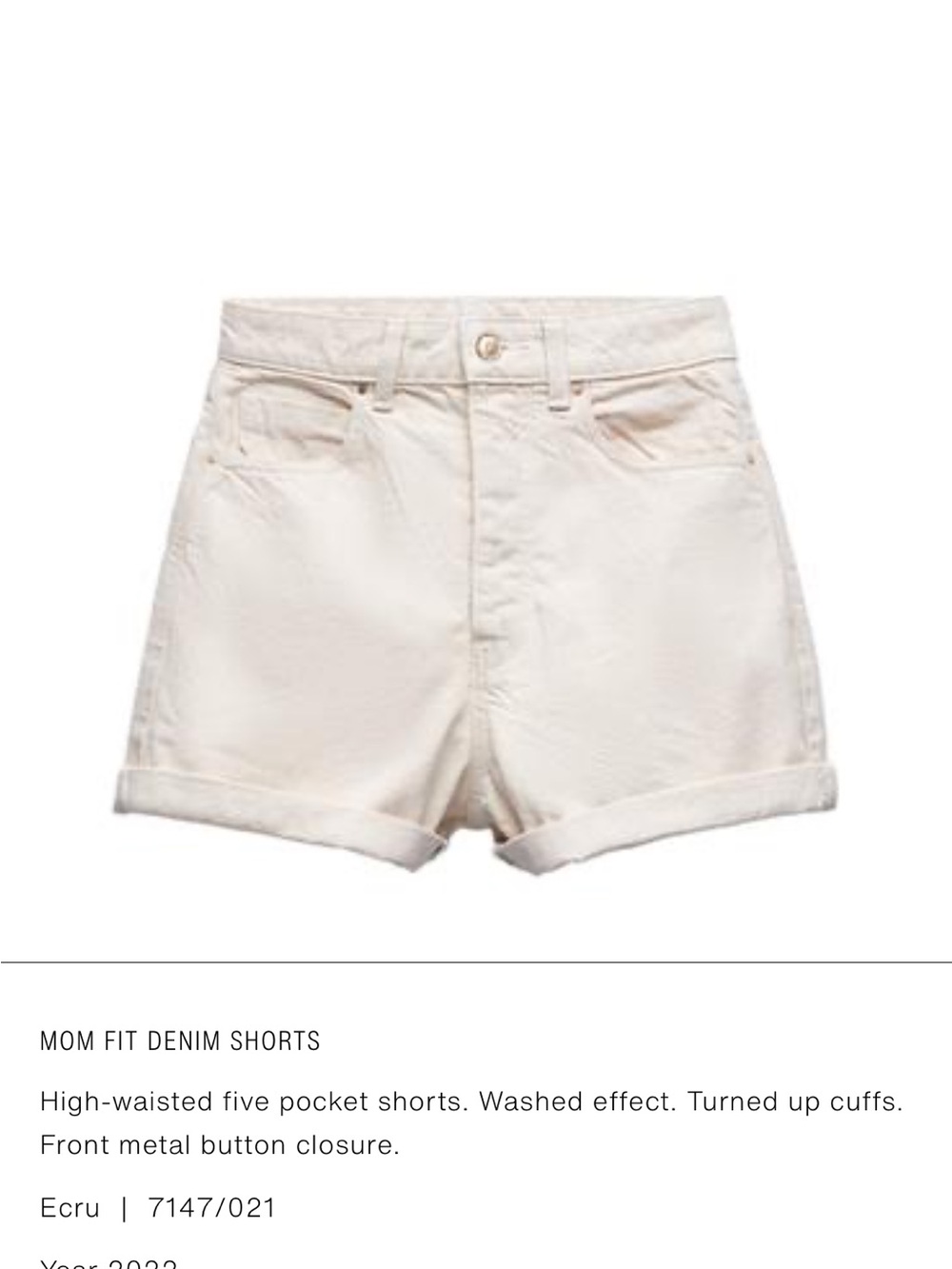 Zara Ecru High-Waist Mom Fit Denim Shorts